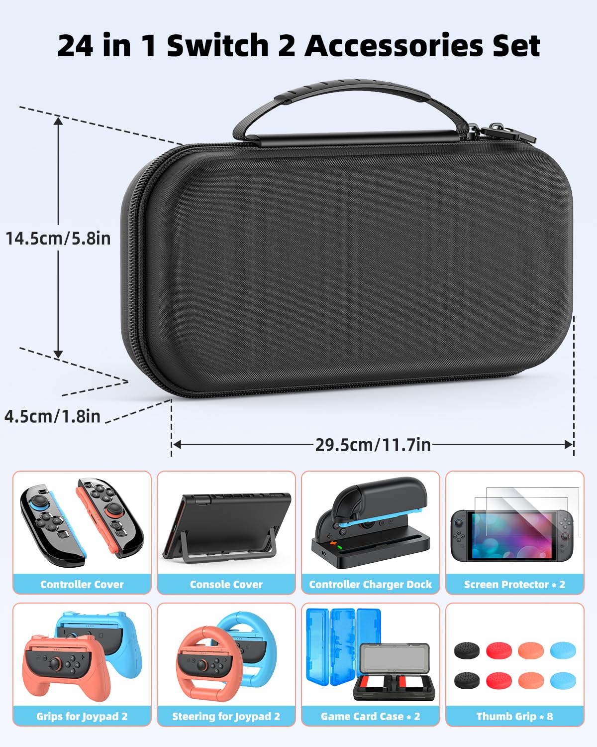 Detalle de Switch 2 Zubehör-Set (24-in-1) inkl. Slim-Hülle, Ladestation, Displayfolien & Joy-Con 2 Zubehör