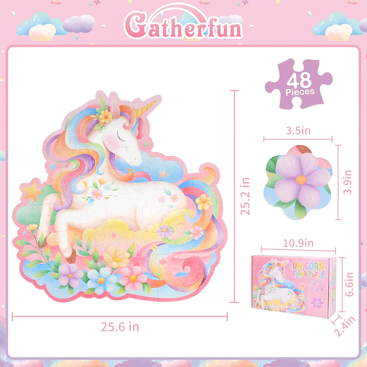Detalle de Gatherfun 2025061201 Unicorn Floor Puzzle, 48 Large Pieces, 35.4 x 22.7 in