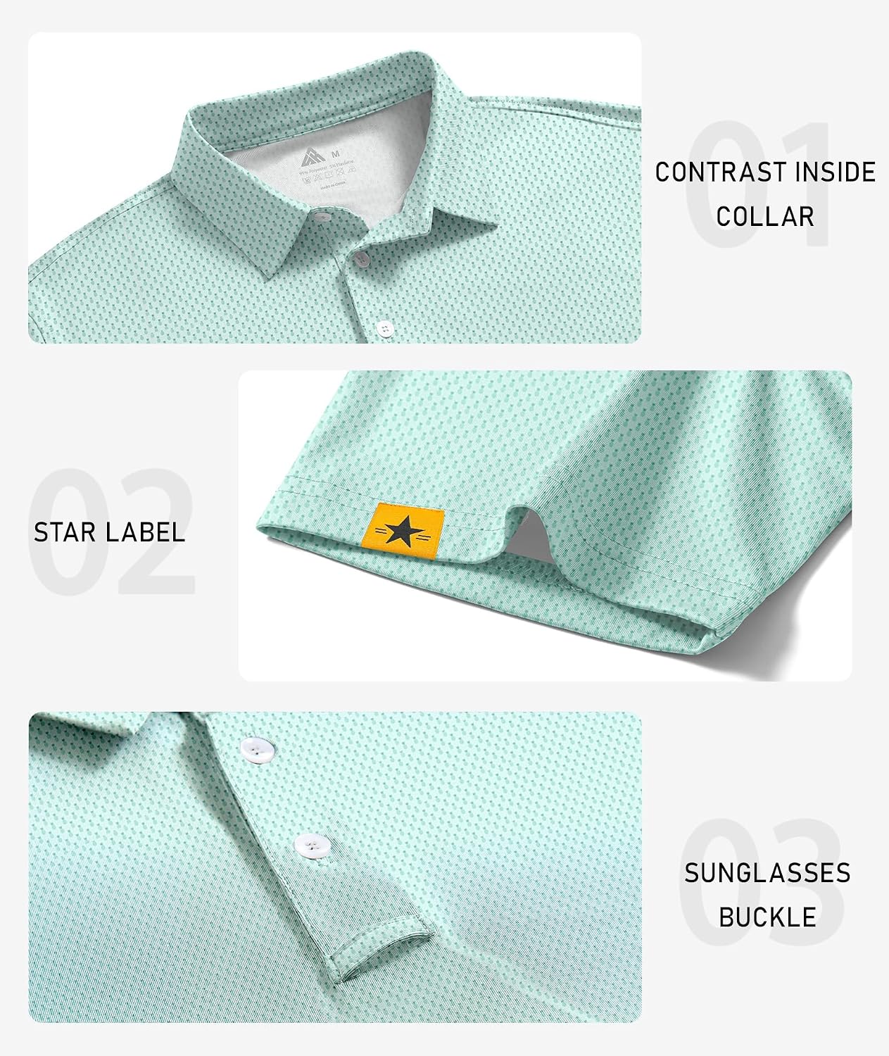 Detalle de ZITY Mens Golf Polo Shirt with UPF 50+ | Short Sleeve Performance Polo