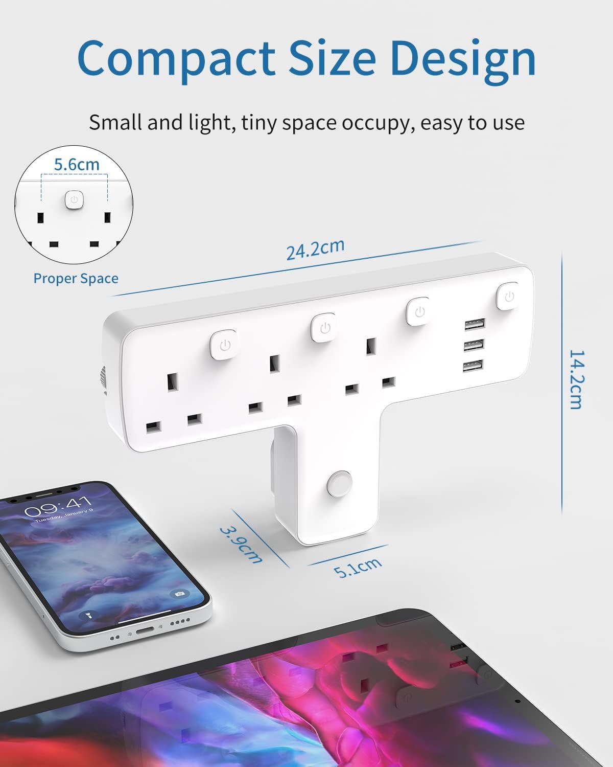 Detalle 2 de Mscien 3 Way Extension Plug with USBs