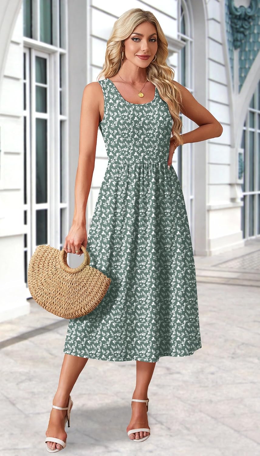 Detalle de WIHOLL Summer Dresses for Women: Flowy Midi Dress with Pockets