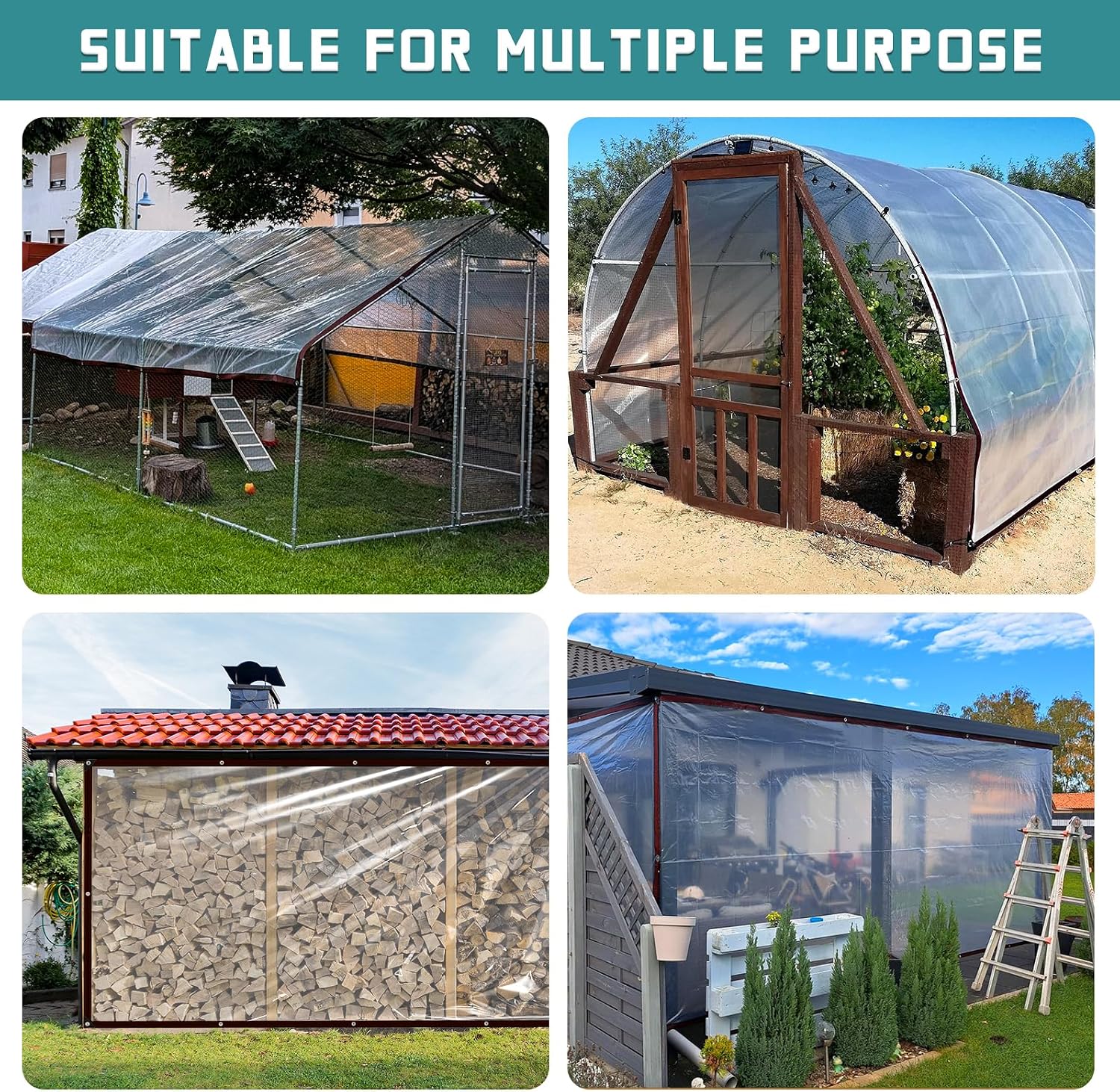 Thumbnail 6 de Vteyeya 5x6 ft Clear PVC Tarp with Grommets, Waterproof Patio Cover