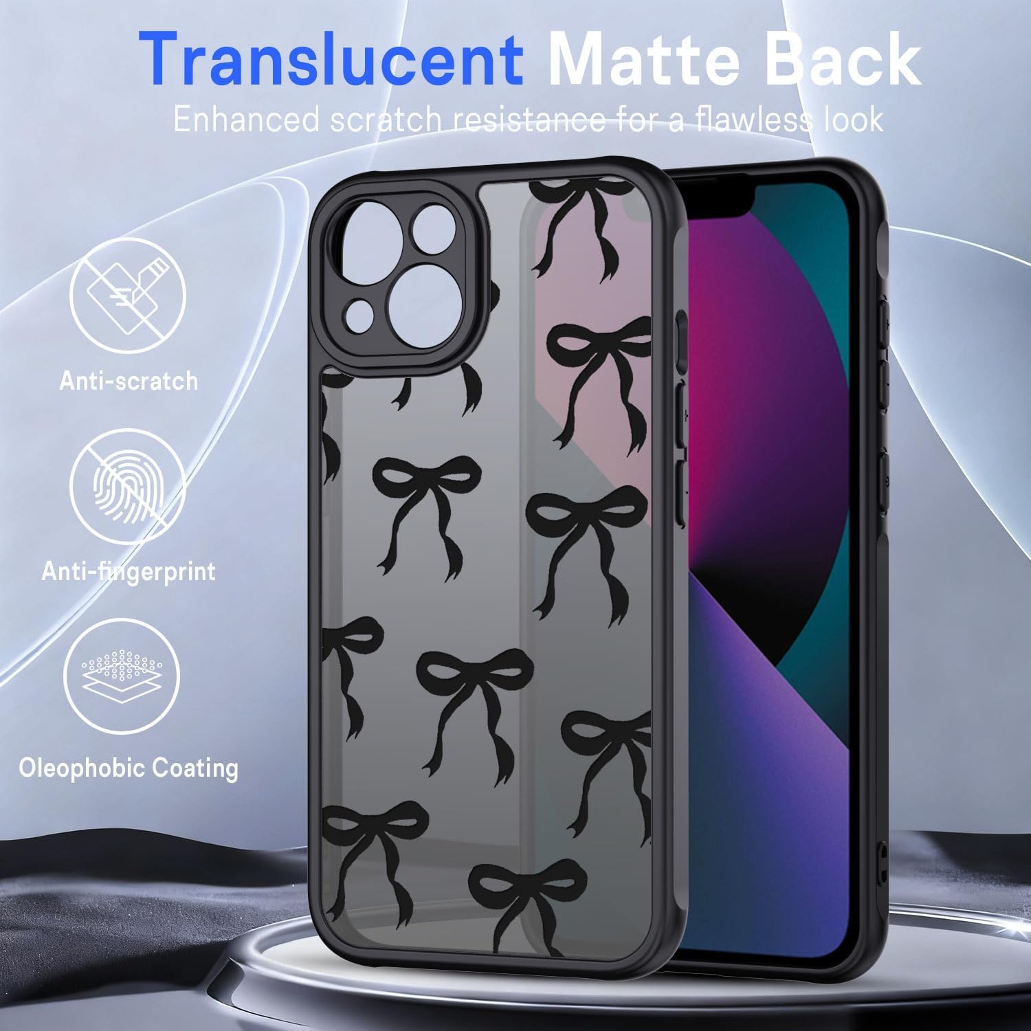 Detalle 2 de TUUTPU Coque iPhone 13 motif nœud papillon, matte noir
