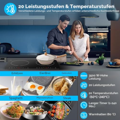 Detalle de AAOBOSI Induktionskochfeld 2 Platten – tragbares Kochfeld mit Sensor-Touch, 3500W, EU-zugelassen