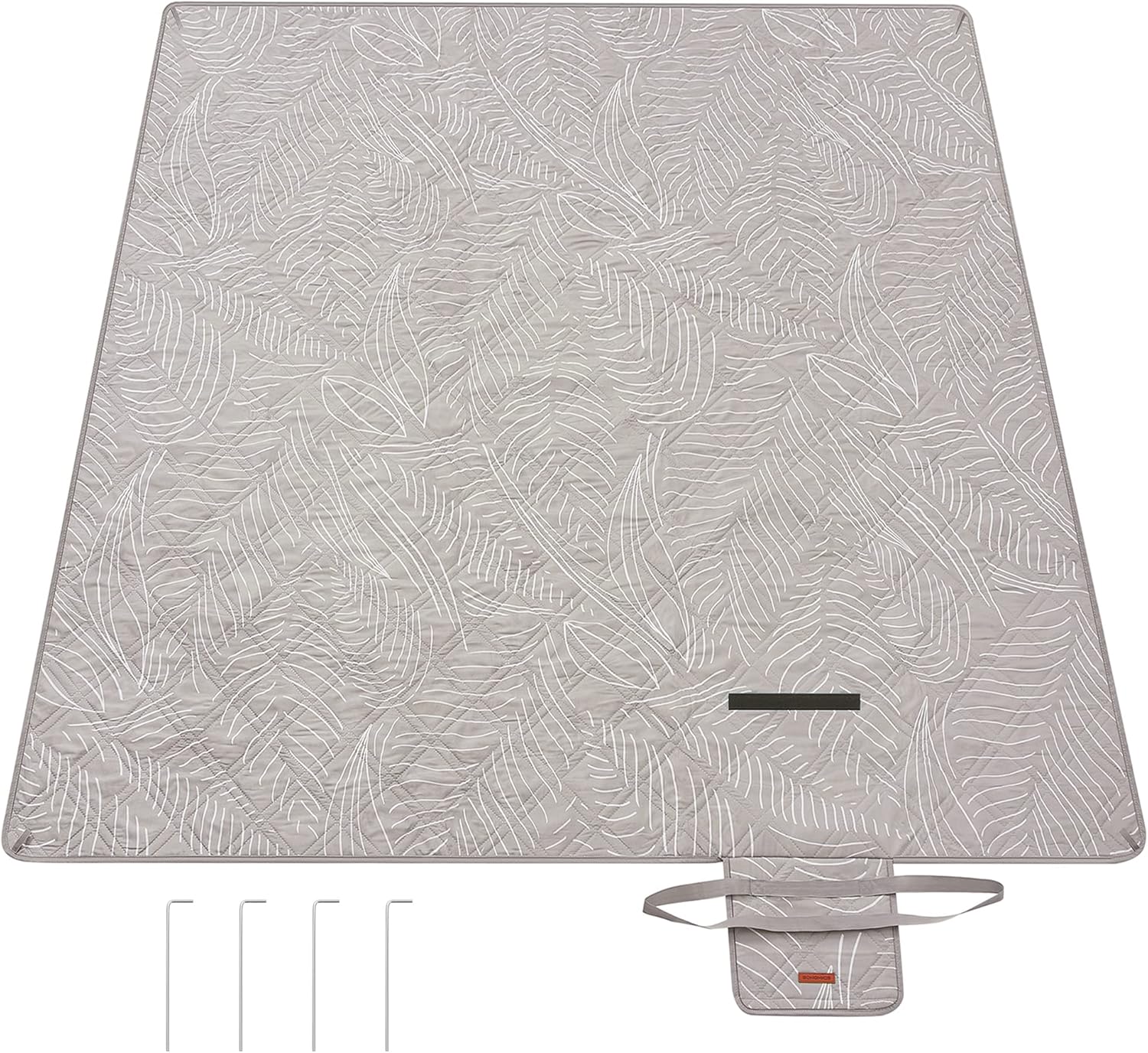 Detalle de SONGMICS Picknickdecke 300 x 200 cm, khaki mit Farnmuster, wasserdicht, 4 Erdankern, maschinenwaschbar, faltbar