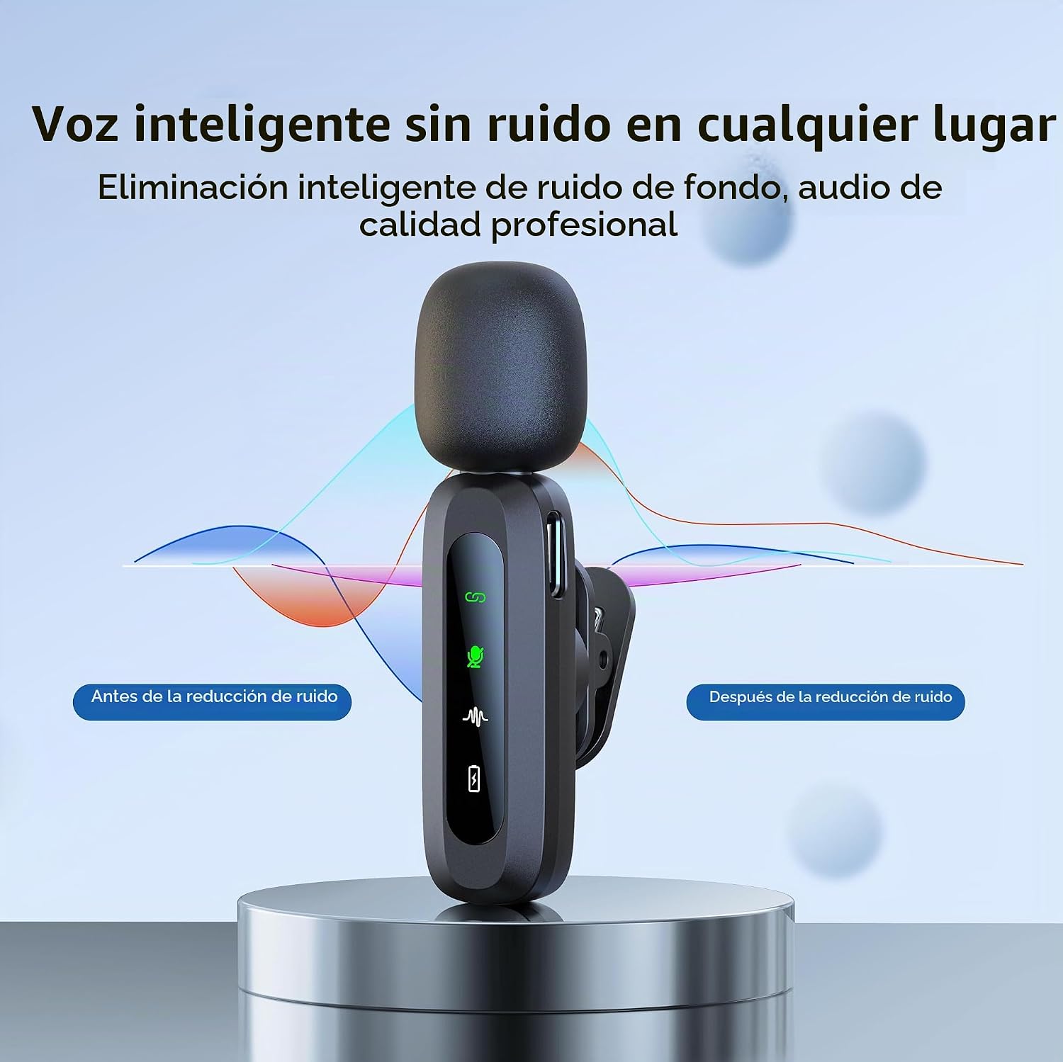 Detalle de Uewpv Micrófono Lavalier inalámbrico para iPhone y USB-C: sonido claro para Vlogs y TikTok