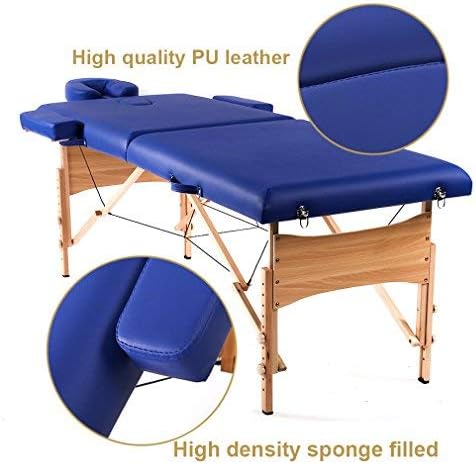 Detalle de BestMassage Portable Massage Table, Blue, Adjustable Height, Folding Design
