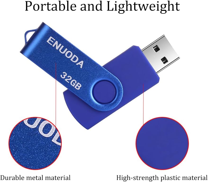 Detalle de ENUODA USB Stick 32GB USB 2.0 – Rotierender Metallkappenschutz, Blau