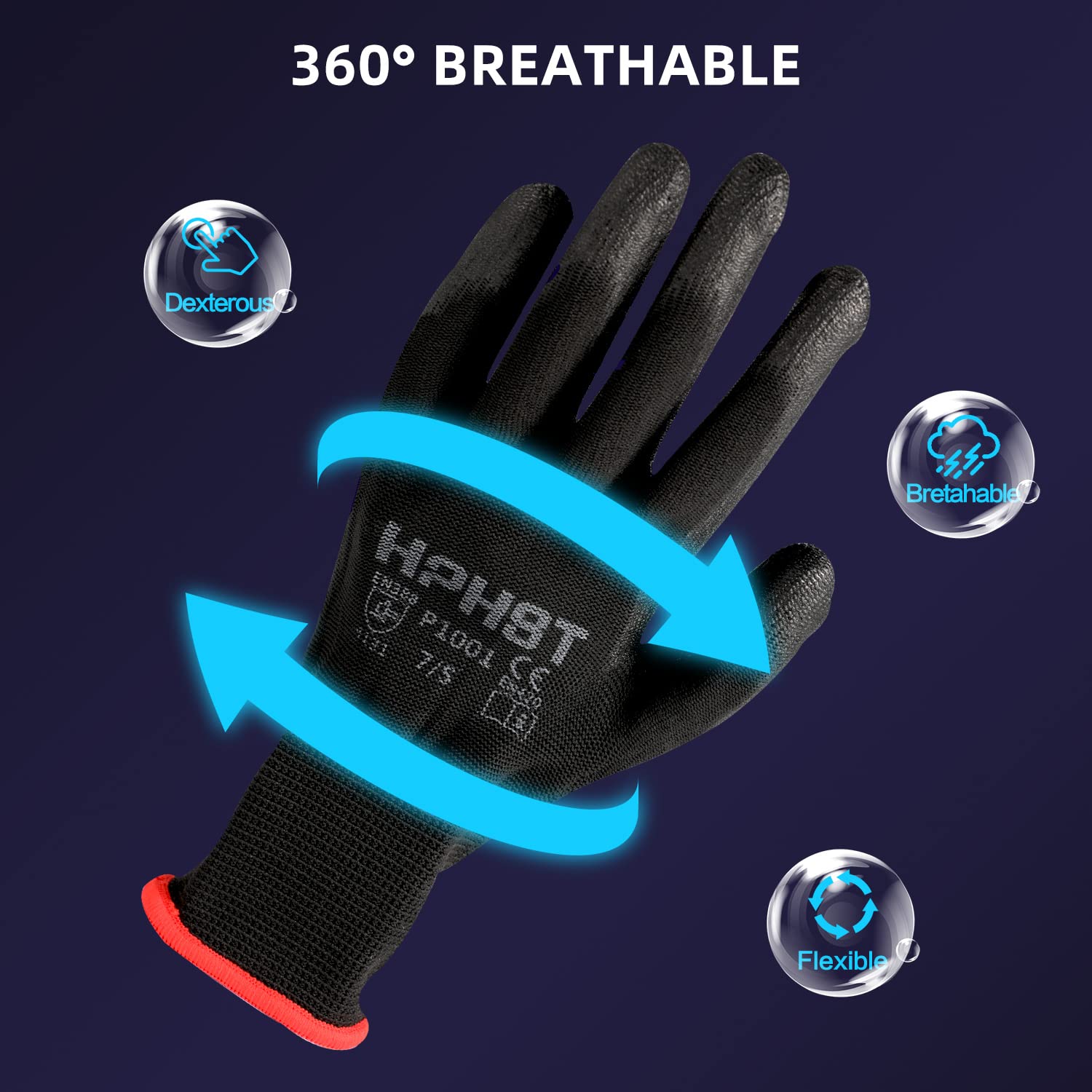 Thumbnail 2 de HPHST PU-beschichtete Arbeitshandschuhe – 12 Paar Montage-/Gartenhandschuhe, rutschfest, schwarz (Large)