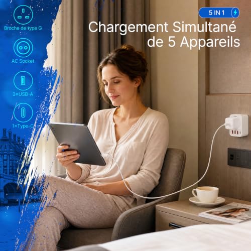 Detalle de Gonew21 Adaptateur Prise Anglaise – 5-en-1 pour voyage