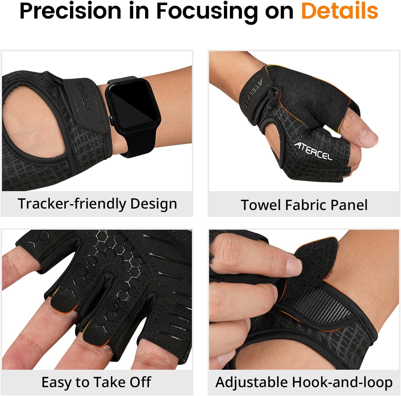 Detalle de ATERCEL CWG16 Workout Gloves, Large Half-Finger with Padded Grip