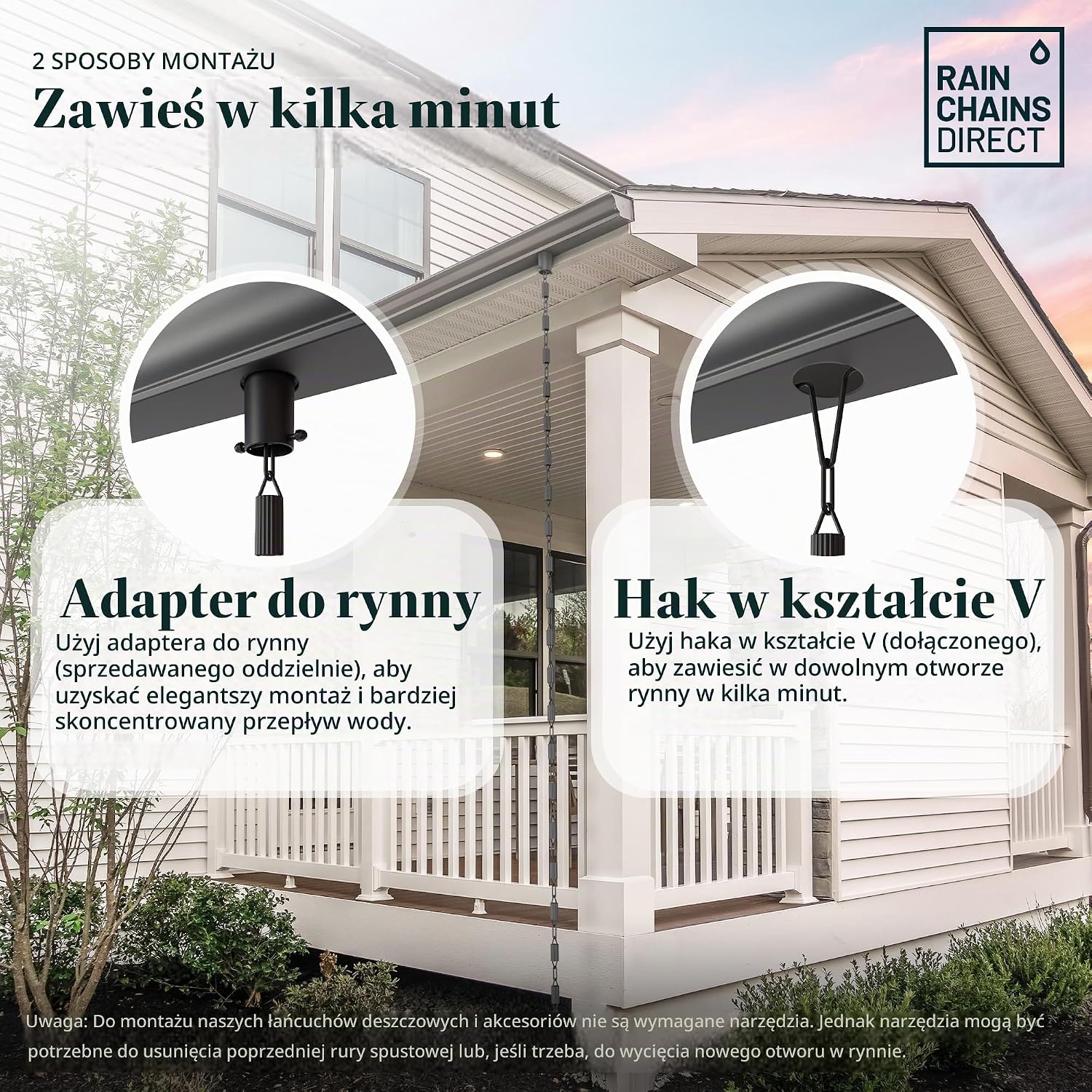 Detalle de Rain Chains Direct Manicotti RC-MANIC-BL – czarny łańcuch deszczowy z aluminium