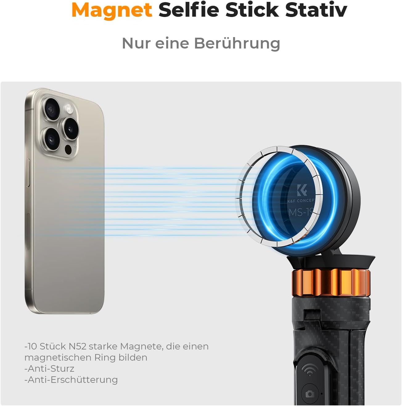 Thumbnail 1 de K&F Concept MS19 Magnet Selfie-Stick 162 cm