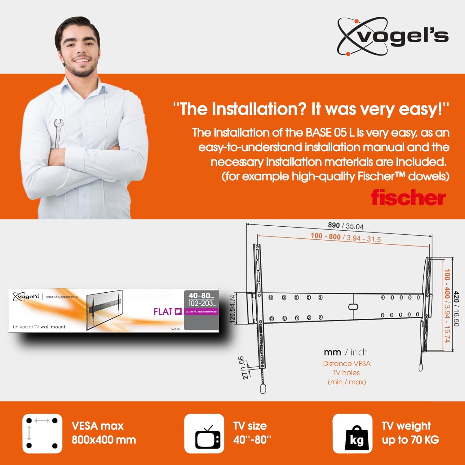 Thumbnail 5 de Vogel's BASE 05 L 🖥️ Soporte de pared para TV hasta 80"