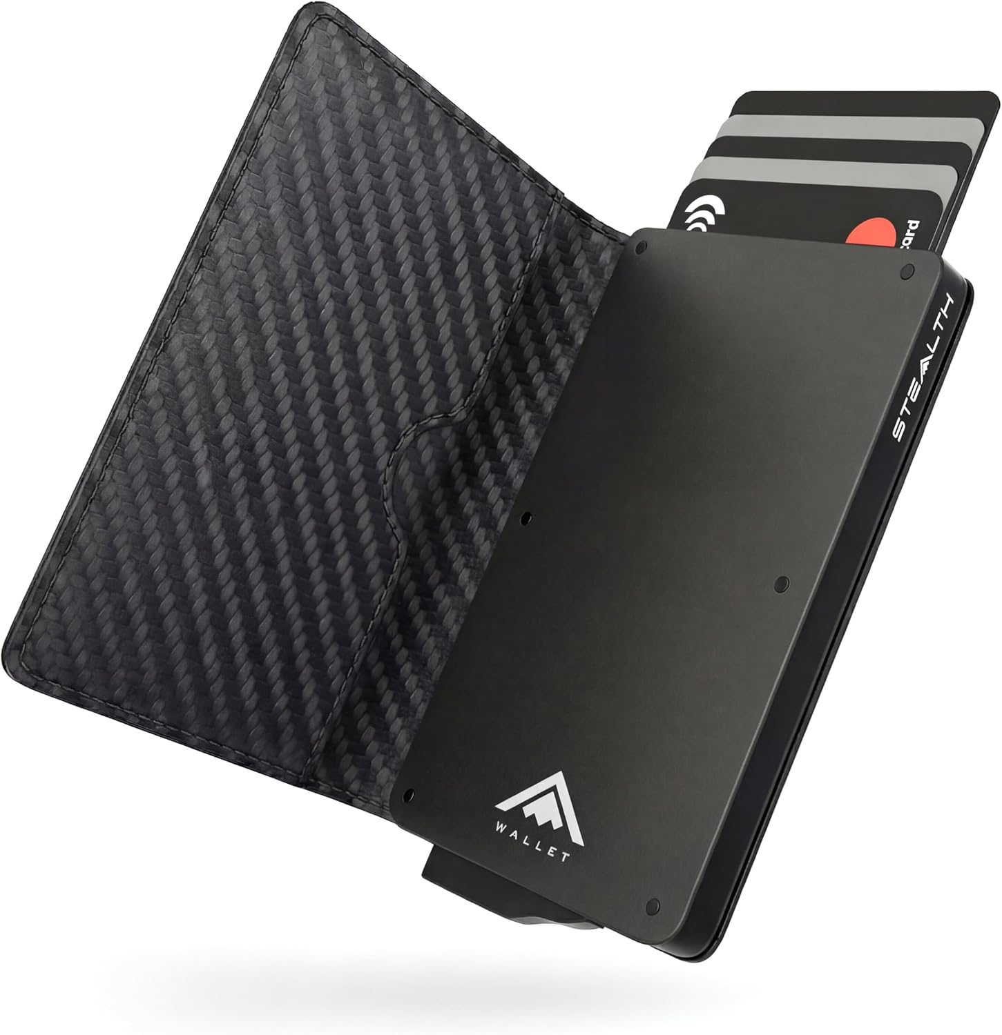 Detalle de Stealth Wallet RFID Card Holder Wallet – Slim Aluminium and Leather Pop‑Up Card Wallet