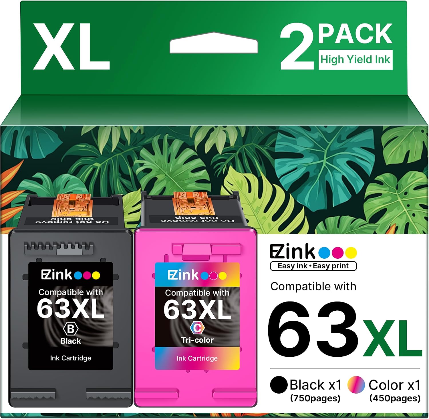 E-Z Ink 63XL Black & Color Remanufactured Cartridges (2-Pack) for HP 63XL