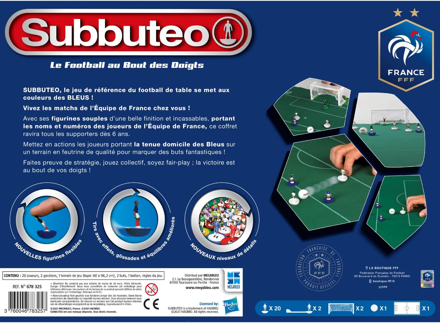 Detalle de Megableu Subbuteo FFF 678325 – gra stołowa w piłkę nożną, mata 122 × 80 cm