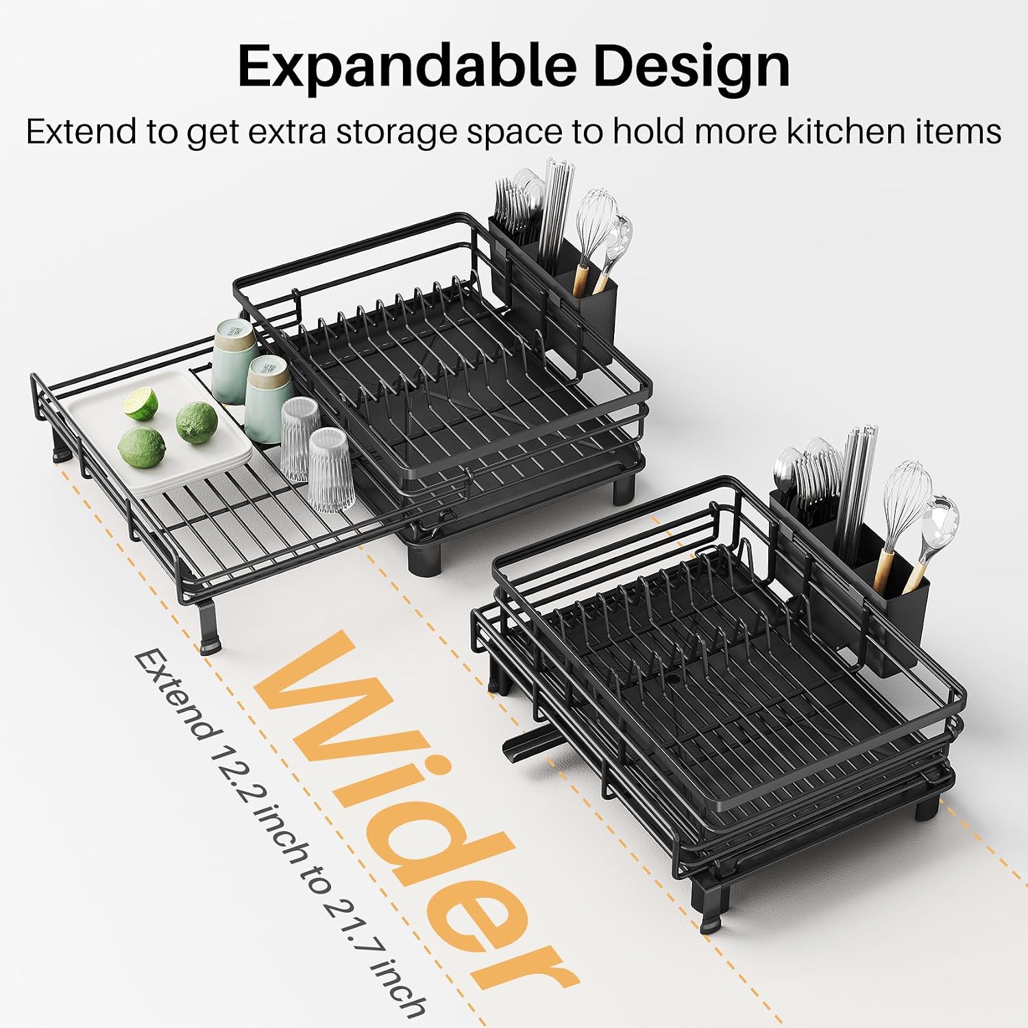 Detalle 2 de SNTD SN-YYC1T-EV Expandable Dish Drying Rack, Black Stainless Steel