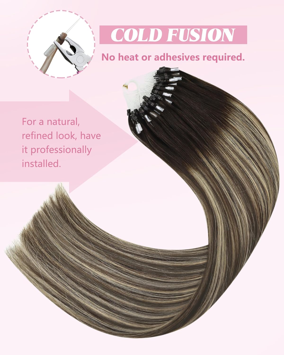 Detalle de YoungSee Echthaar Microring Extensions Ombre 45 cm – Dunkelbraun/Aschblond, Remy Glatt