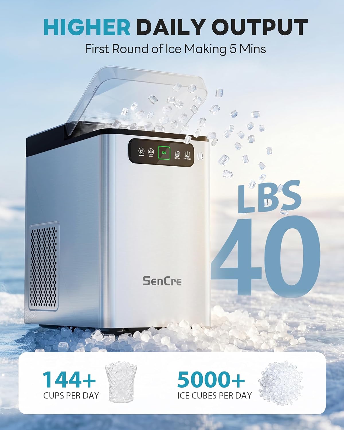 Detalle de SenCre Nugget Ice Maker 40 lb Capacity