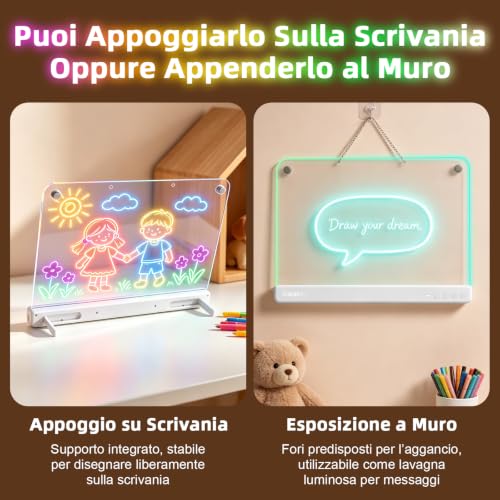 Thumbnail 7 de Awatty Lavagna da Disegno a LED (Bianca) – creatività luminous con supporto e kit completo