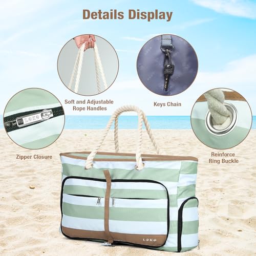 Detalle de Lekespring Bolsa de Playa Grande XXL con Cremallera: práctica, impermeable y plegable