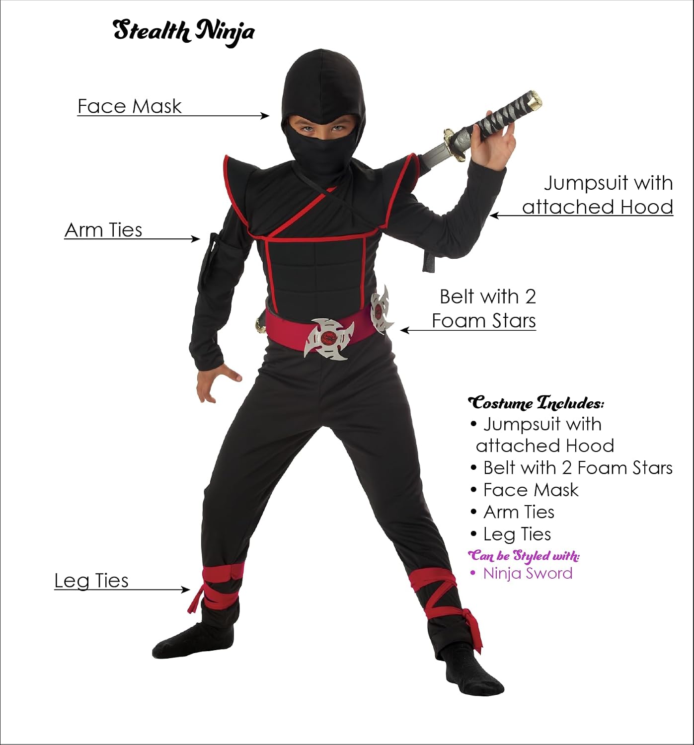 Thumbnail 5 de California Costumes Kids Ninja Costume MP (8-10)