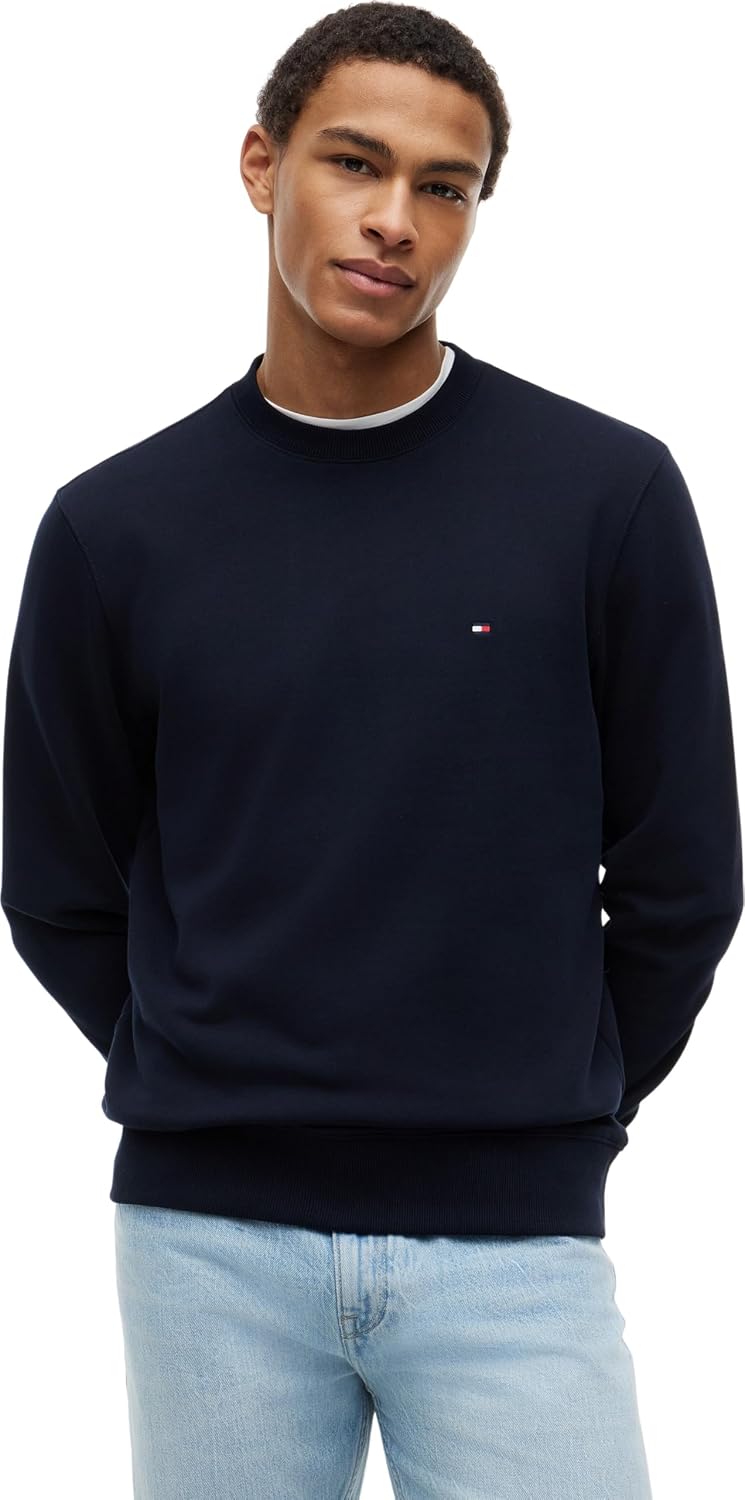 Detalle de Tommy Hilfiger Uomo Felpa Essential Terry Crewneck con Scollo Rotondo, Blu Desert Sky, XS
