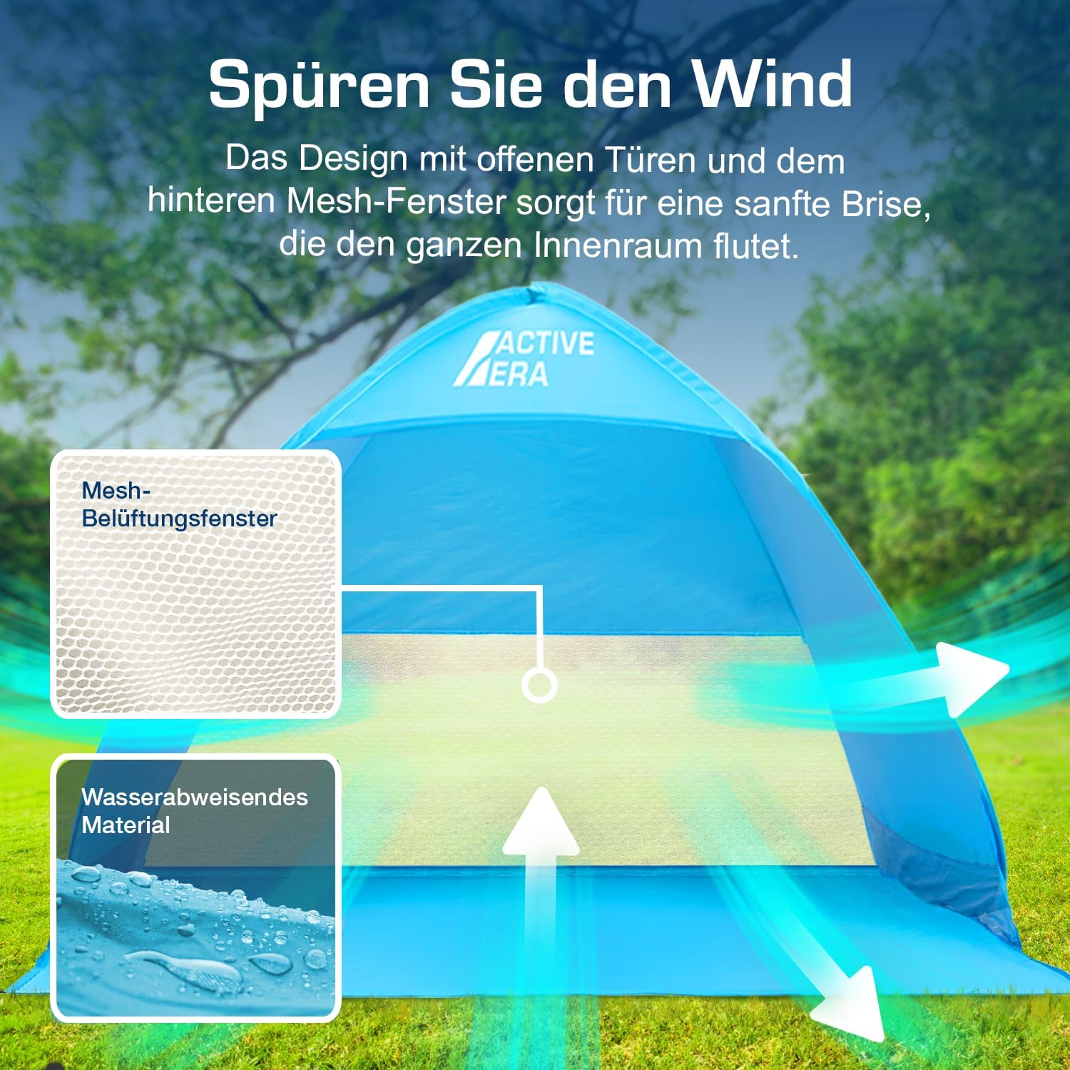 Detalle de Active Era Pop Up Strandmuschel mit UV-Schutz UPF 50+ (2–3 Personen) – Blau