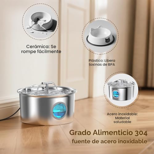 Thumbnail 1 de Fuente para gatos UMOCUOY de acero inoxidable 2,6 L con filtración y LED