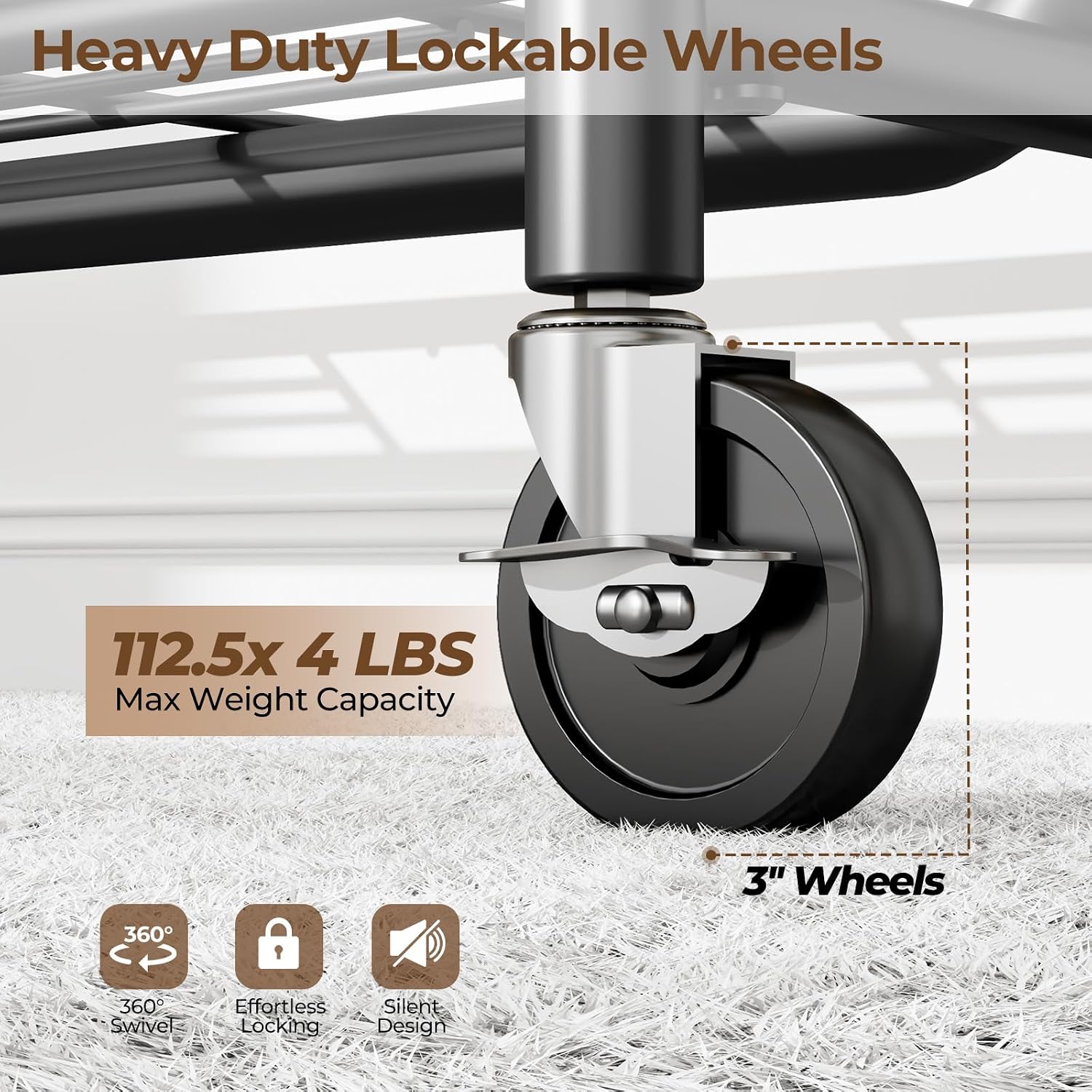 Detalle 2 de HYSEYY YS-K 1302B Heavy-Duty Rolling Clothes Rack with Extendable Rail