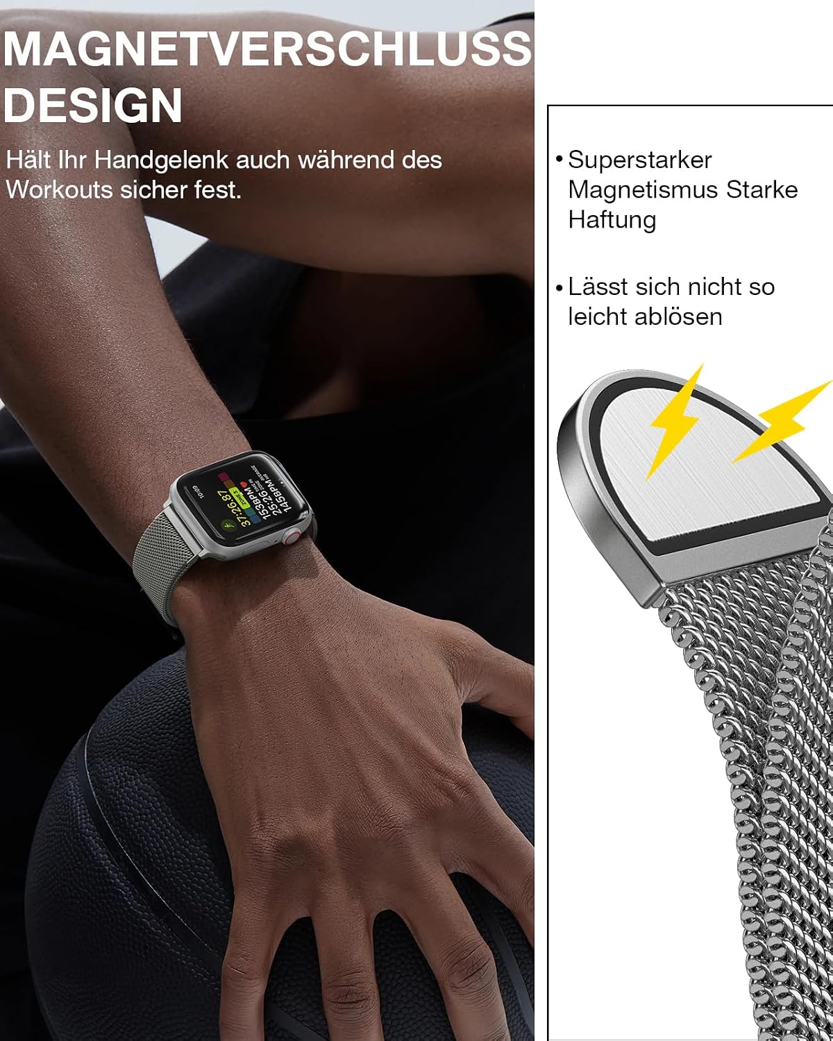 Detalle 2 de OULUOQI Cinturino di ricambio in acciaio inox per Apple Watch: stile milanese e magnetico