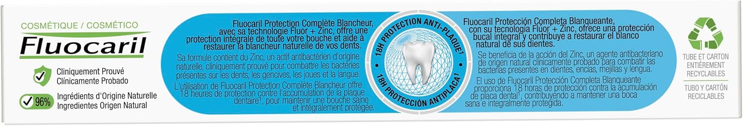 Detalle 2 de FLUOCARIL Protection Complète Blancheur 2x75ml – Dentifrice anti-caries et haleine fraîche