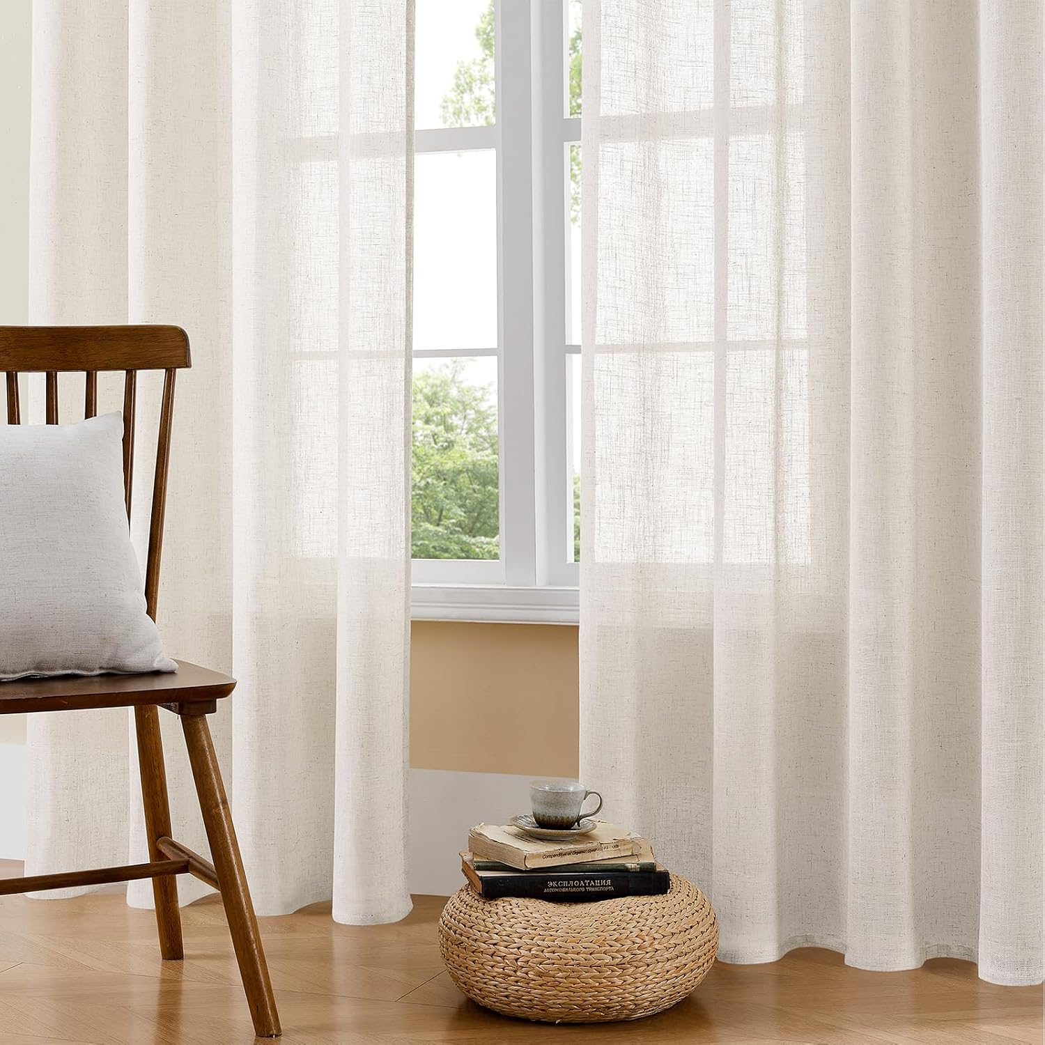 Thumbnail 4 de Joydeco Tende Lino Semitrasparenti per Interni 2 Pannelli L 140 x A 260 cm – Bianco