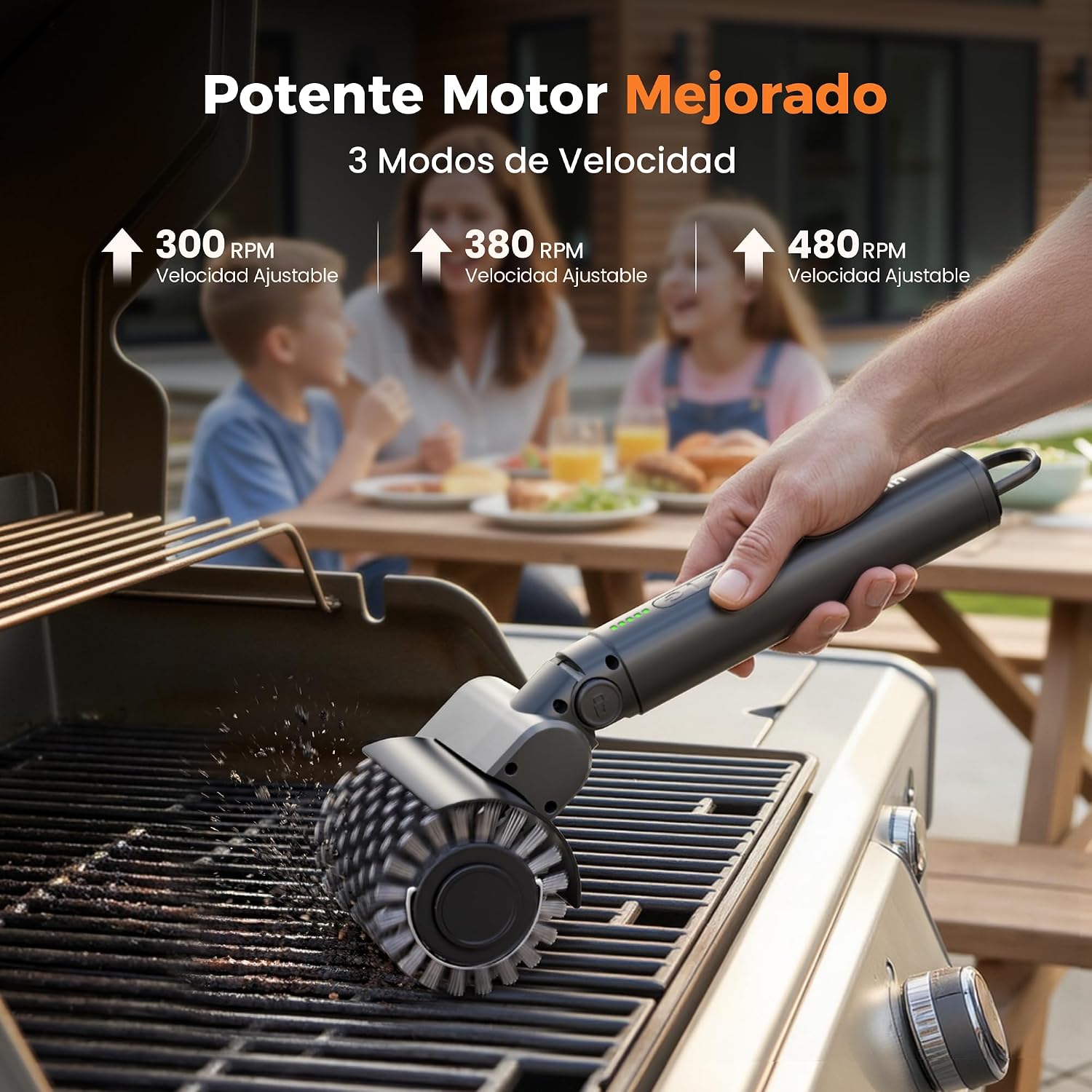 Thumbnail 2 de Leebein Cepillo Eléctrico para Barbacoa (2026) — 3 Velocidades, 3 Cabezas Intercambiables y Autonomía de 150 Min
