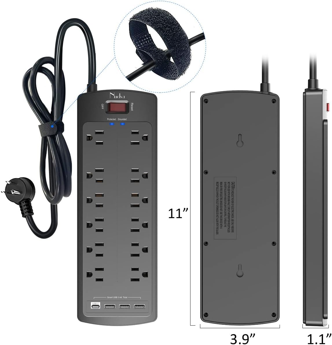 Thumbnail 6 de Nuetsa PS951B Surge Protector Power Strip, 12 Outlets, 4 USB Ports