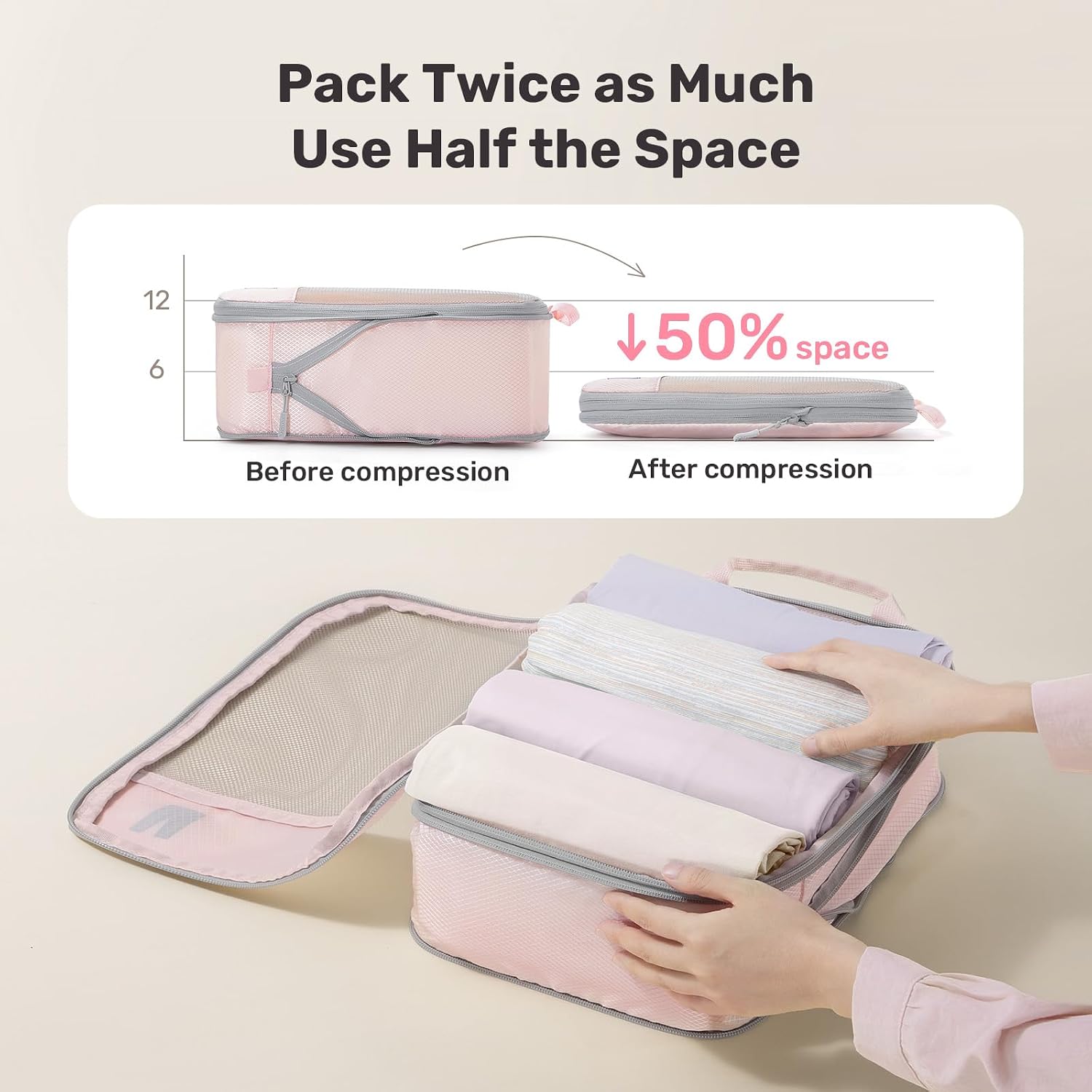 Thumbnail 1 de Compression Packing Cubes for Suitcases, Ultralight 8-Piece Set (Rose Grey)