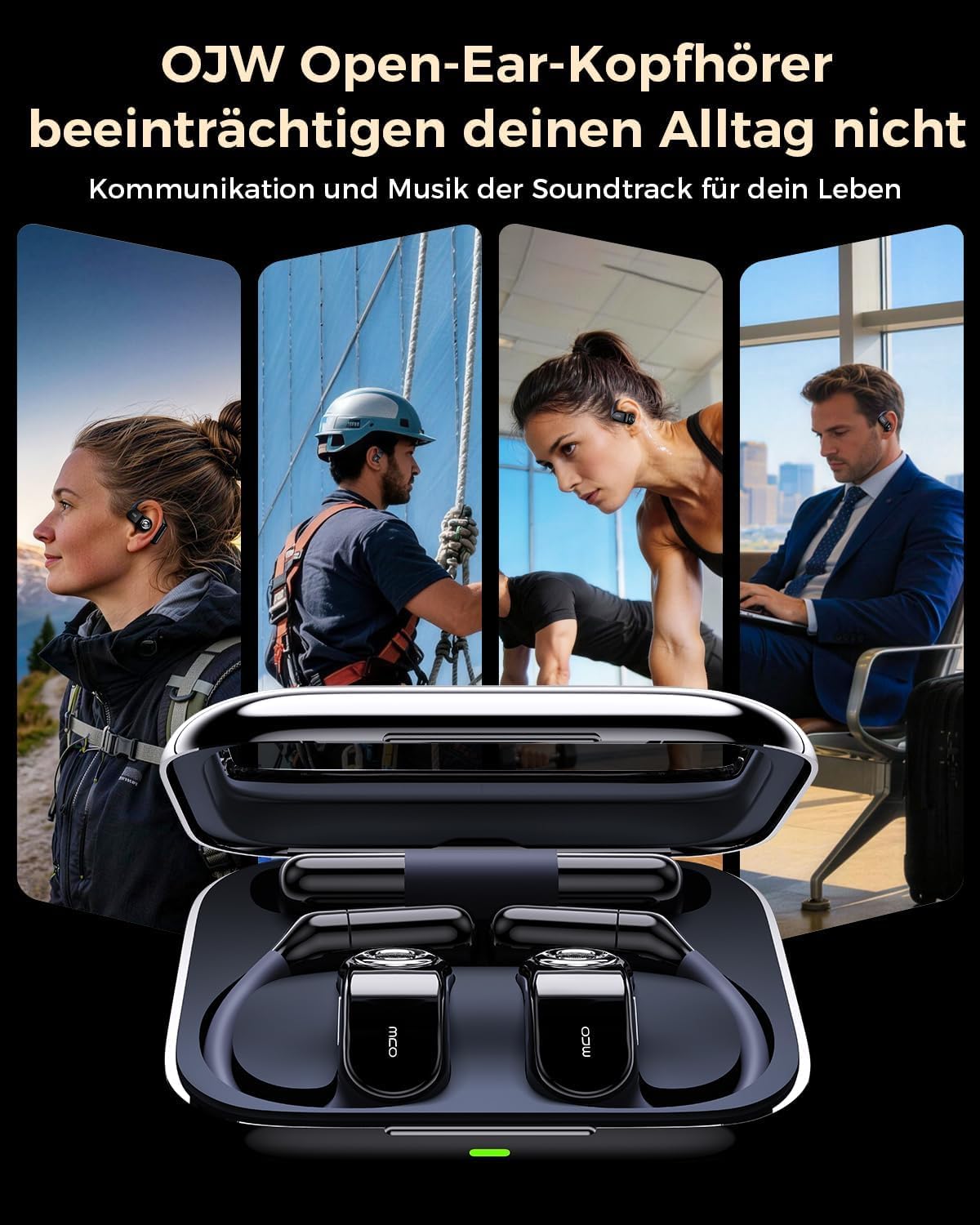 Thumbnail 6 de OJW Open-Ear Bluetooth Kopfhörer mit wechselbarem Akku – bis zu 96 Std. Wiedergabe, IPX7, ENC-Mikrofon, open-ear Komfort