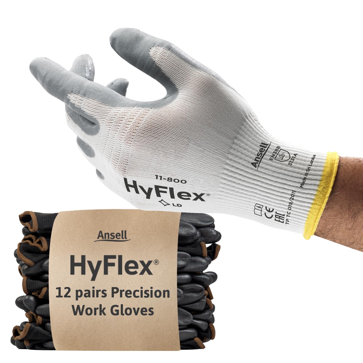 Detalle de Ansell HyFlex 11-800 nitrile work gloves, 12 pairs