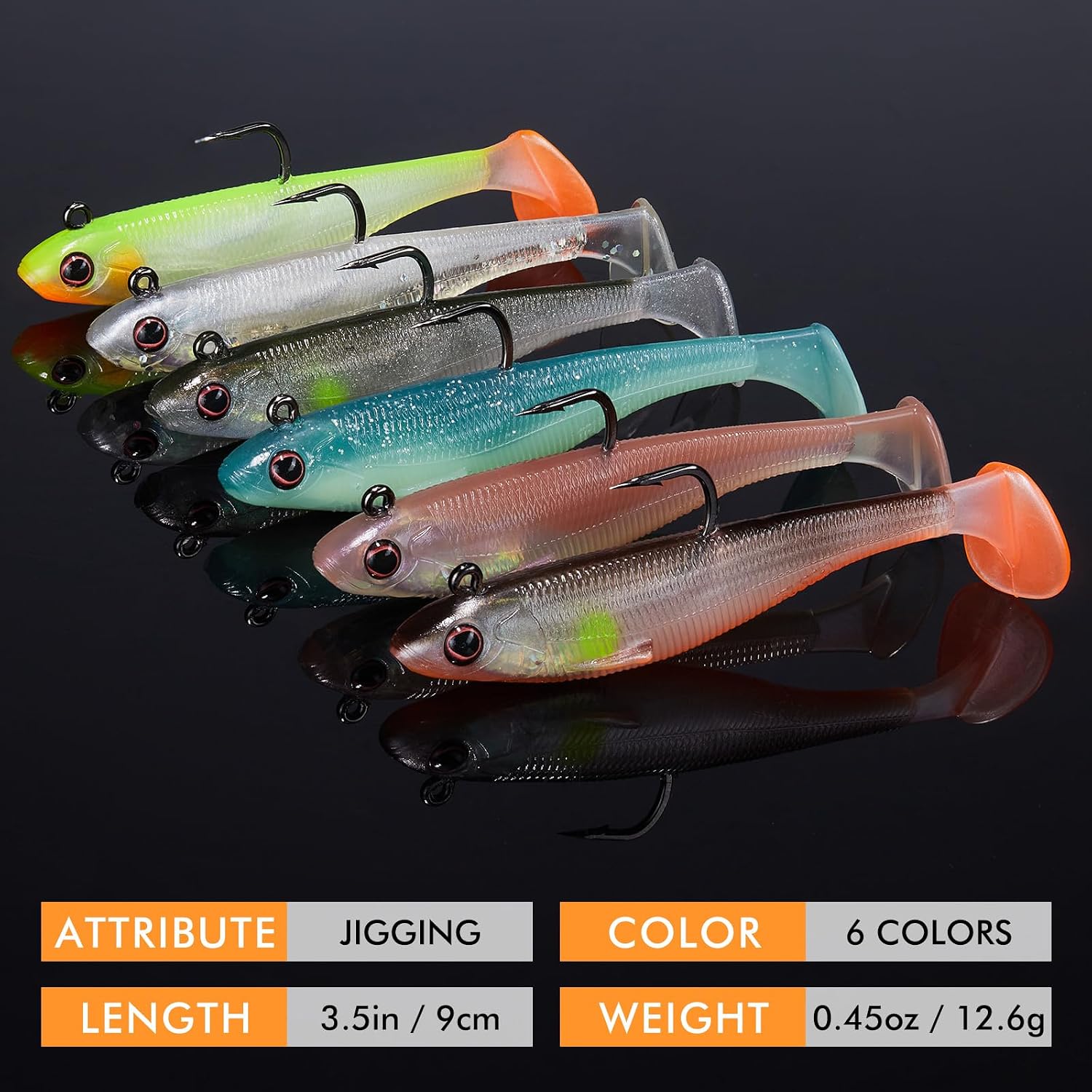 Detalle de TRUSCEND Shadtale Soft Fishing Lures with BKK Hooks – Easy Catch Trembly Sinking & Vibrating Swim