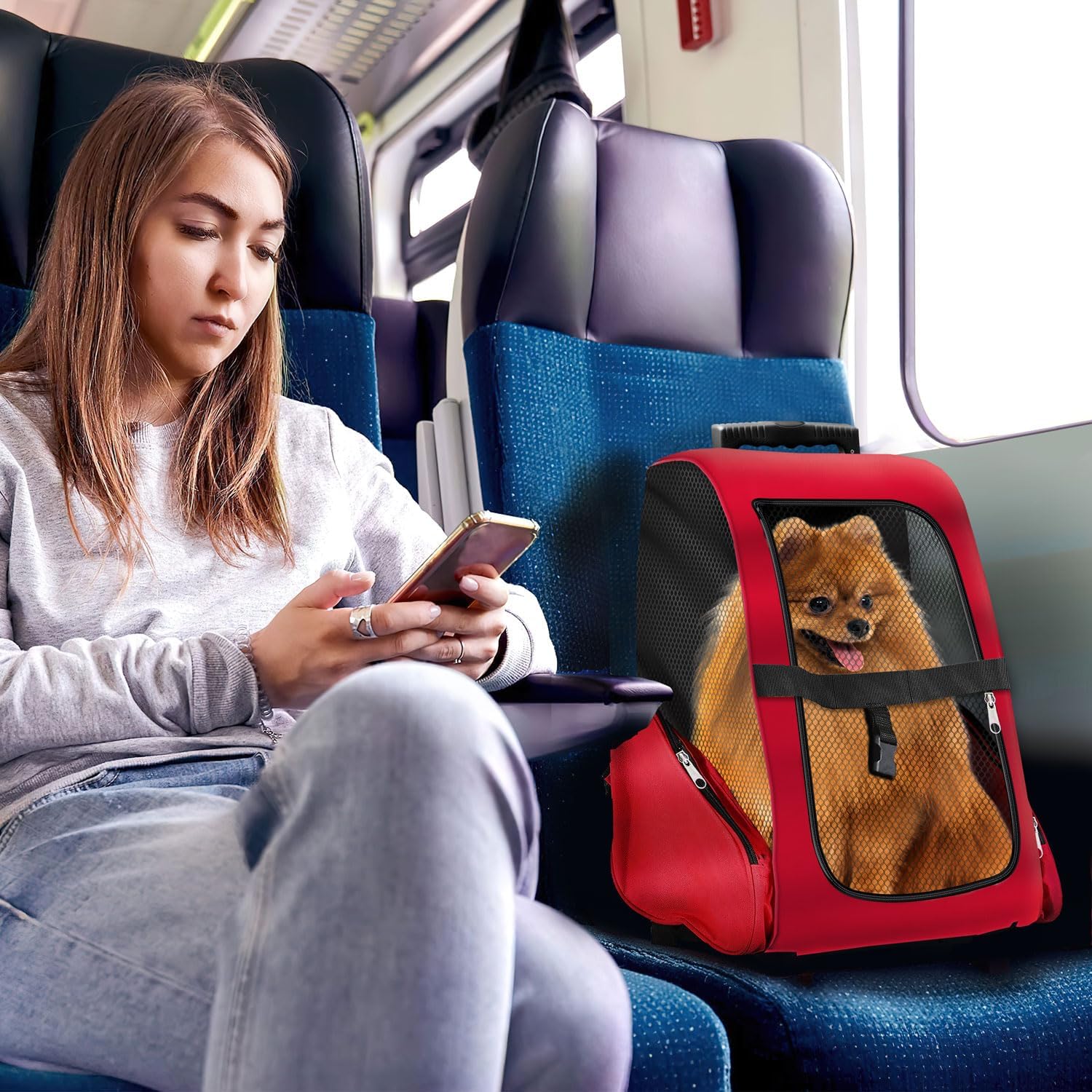 Thumbnail 3 de All Pets United Trolley pour chiens et chats petit transporteur rouge avec poignée télescopique