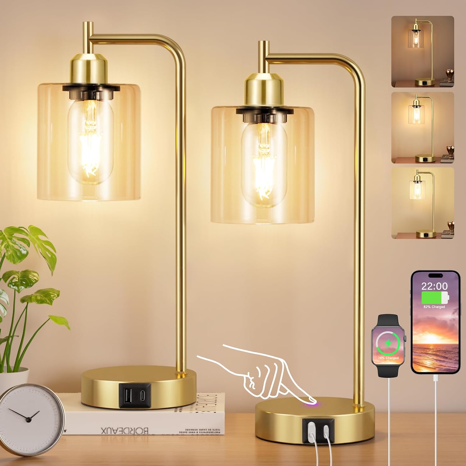 Detalle de Aooshine Industrial Touch Lamps 2-Pack