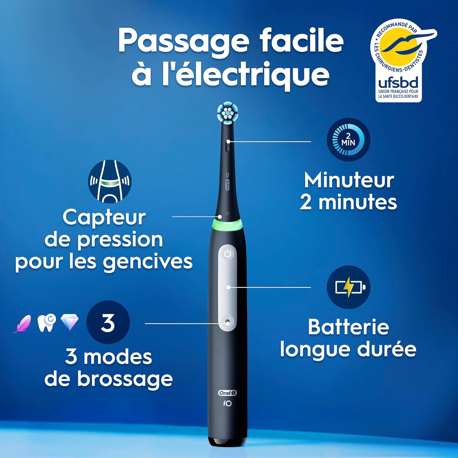 Thumbnail 1 de Oral-B iO 3 Duo with 4 Replacements Bristles – Noir et Rose, 3 modes, capteur de pression et étui