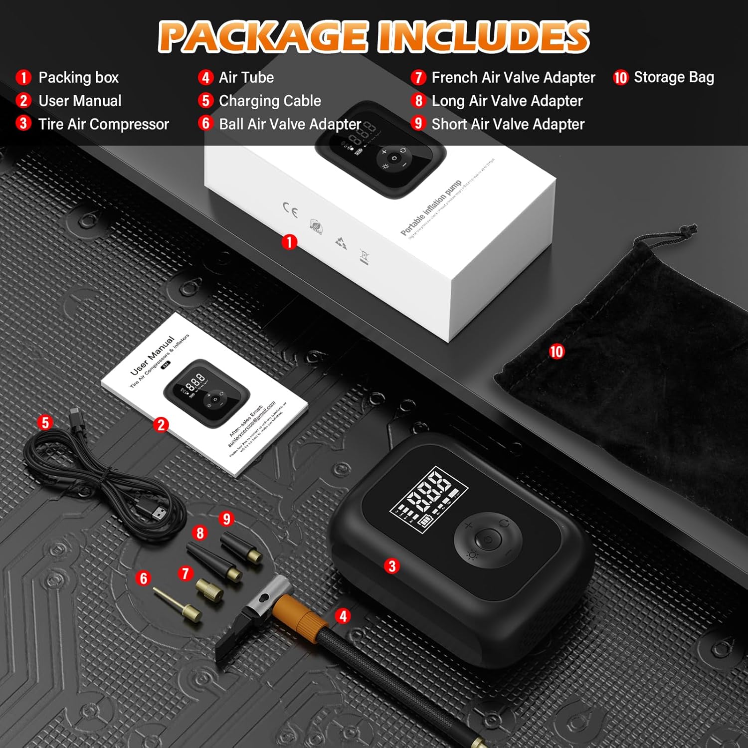 Thumbnail 6 de Elektrische Luftpumpe 6000 mAh – Akku Mini Kompressor für Fahrrad, Motorrad, Auto & Bälle (bis 10,3 bar / 150 PSI)