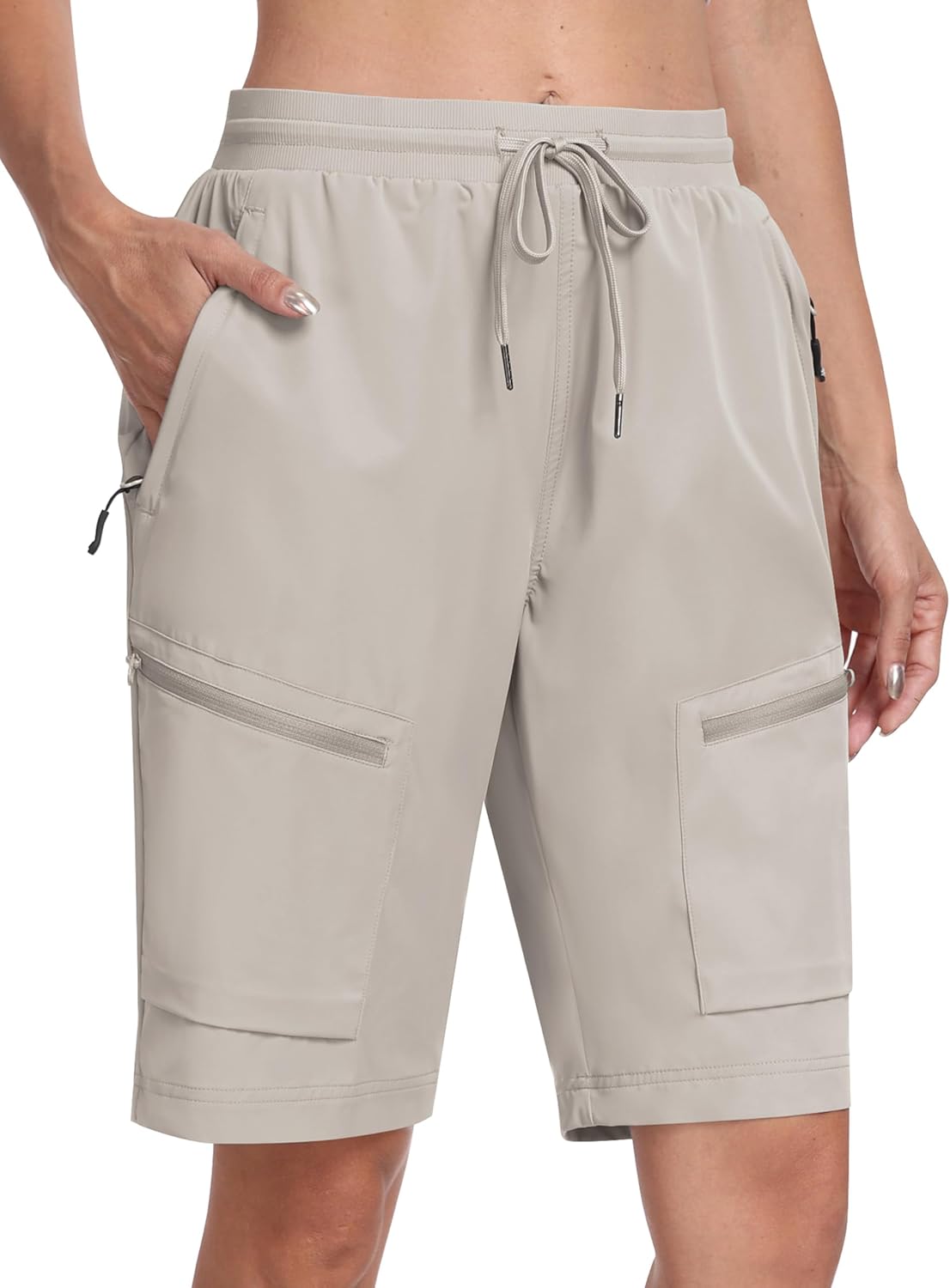 Detalle de MoFiz Women's 10" Long Hiking Shorts with 5 Zip Pockets