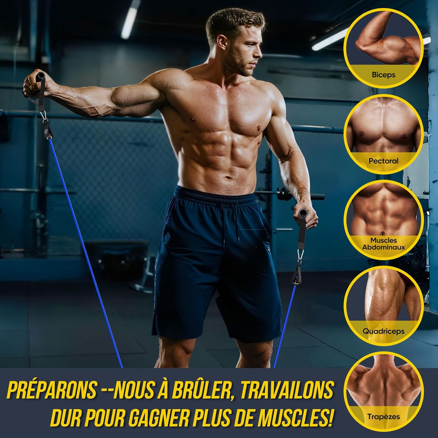 Detalle de Fokky Kit Elastique Musculation – 5 Niveaux avec Ancrage et Accessoires