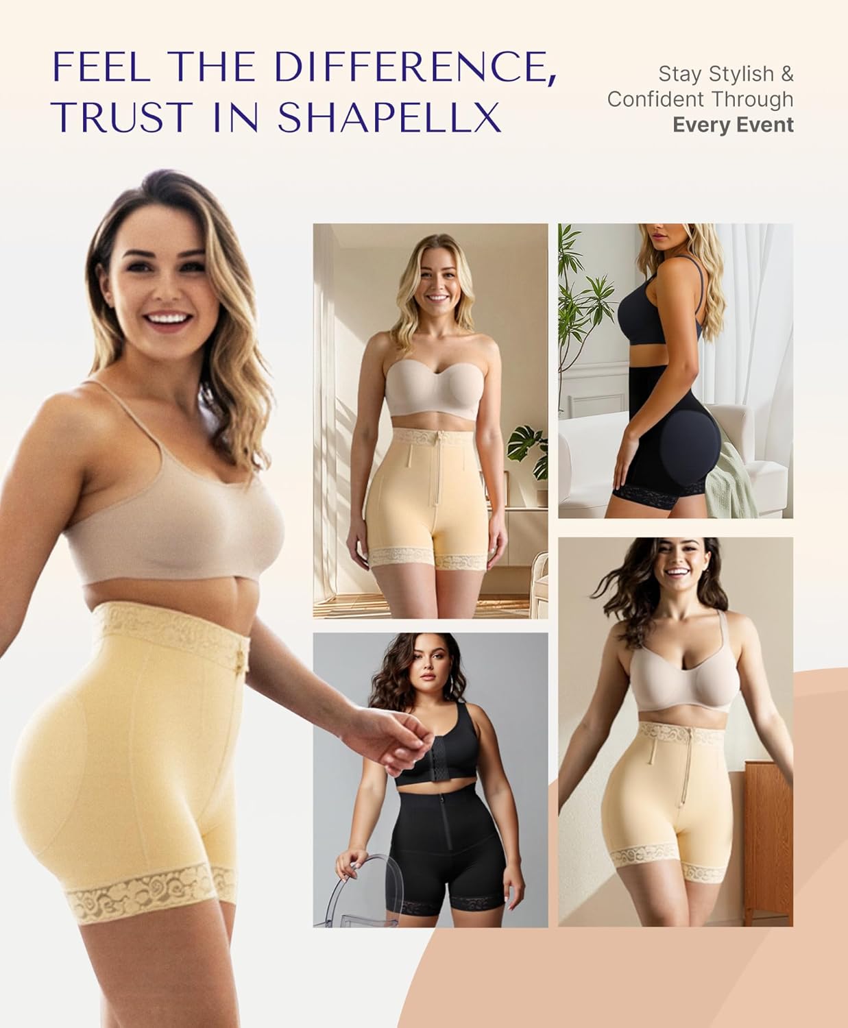 Detalle 2 de SHAPELLX Shapewear Tummy Control Fajas Colombianas Moldeadoras Butt Lifting Shorts for Women