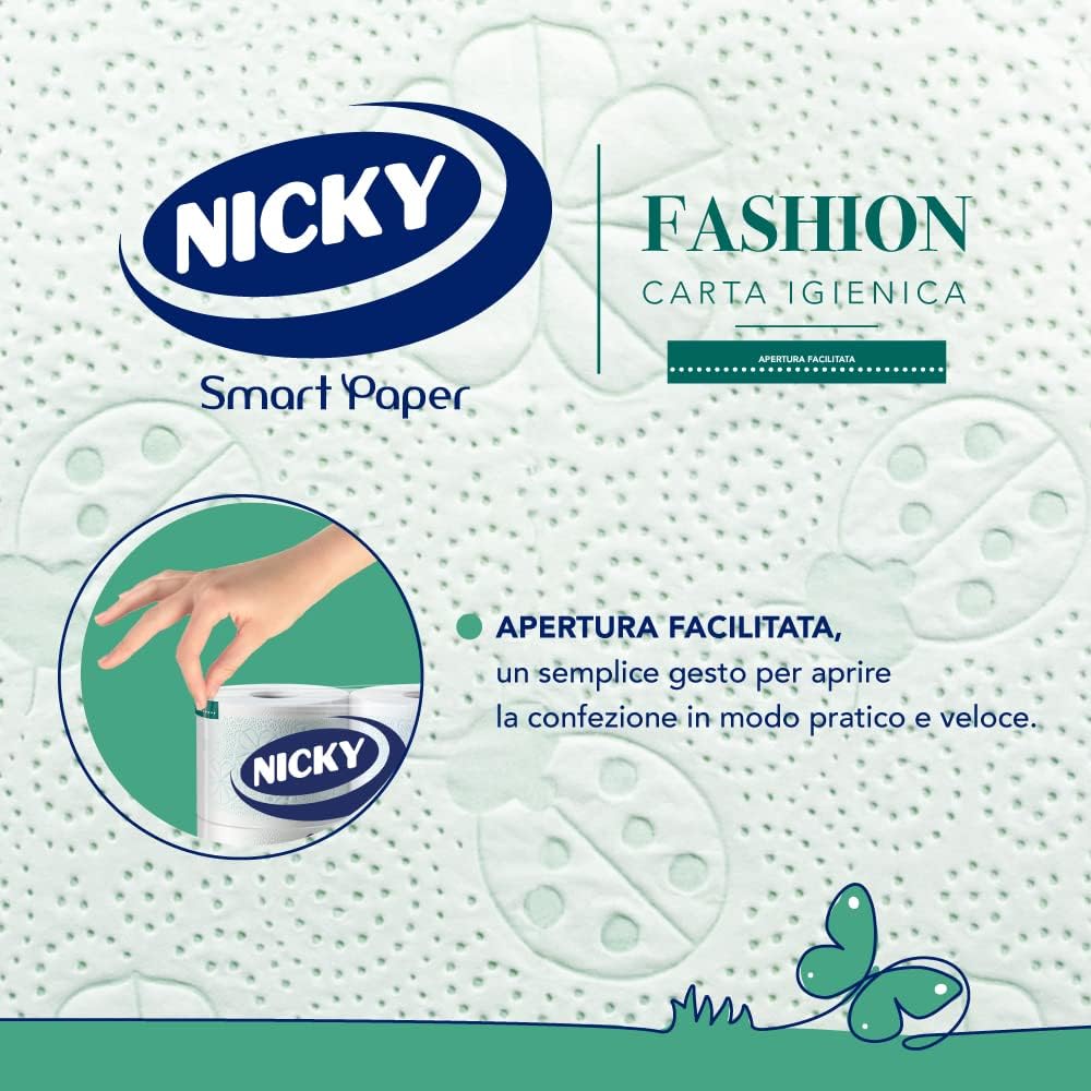 Thumbnail 5 de Nicky Fashion Carta Igienica – Confezione da 36 Maxi Rotoli a 4 Veli, Decorata e Profumata al Talco, Made in Italy