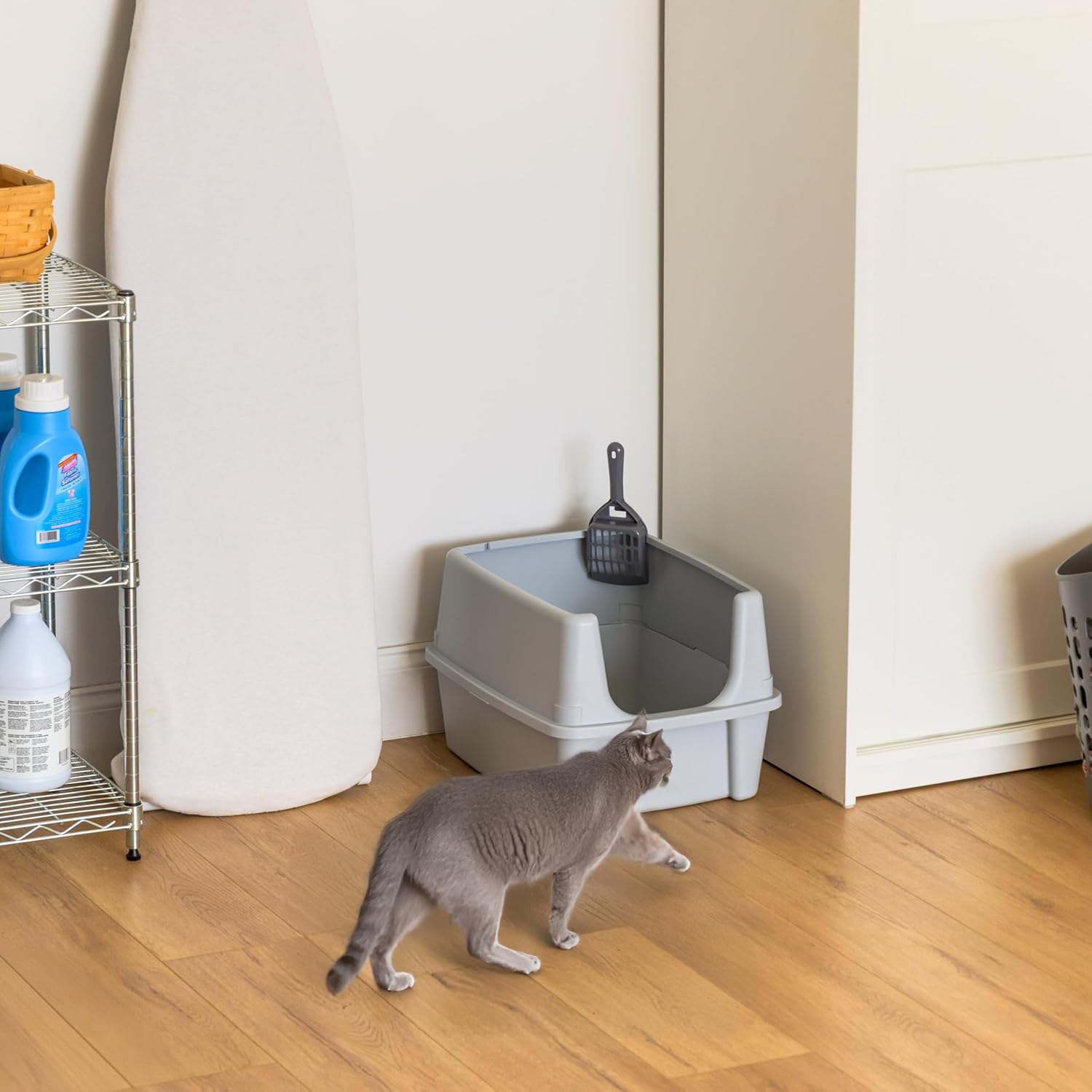 Detalle de IRIS USA 500381 High-Sided Open-Top Cat Litter Box, Gray