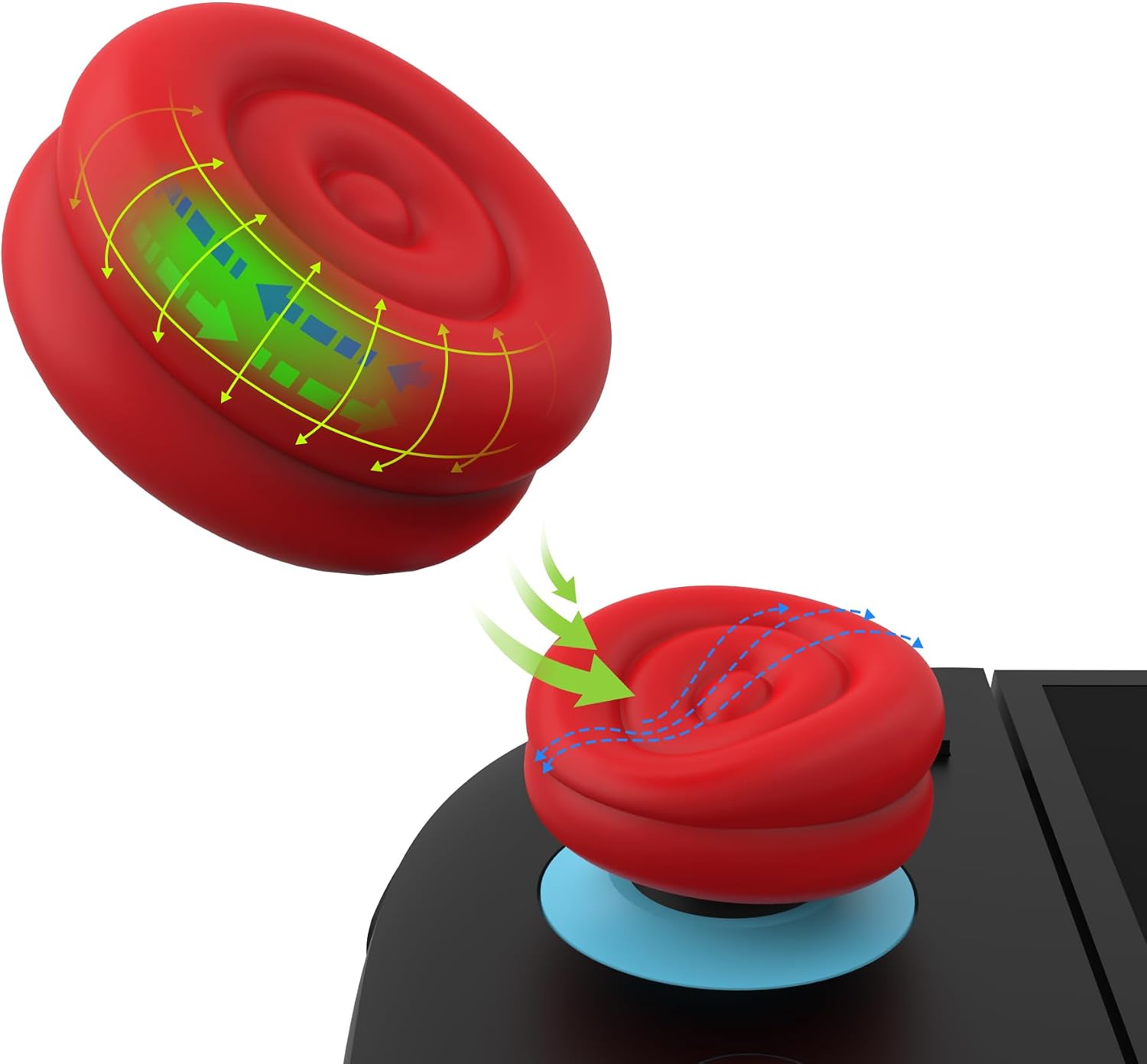 Detalle de PlayVital Thumbs Cushion Caps Thumb Grips for Nintendo Switch 2 (Passion Red)